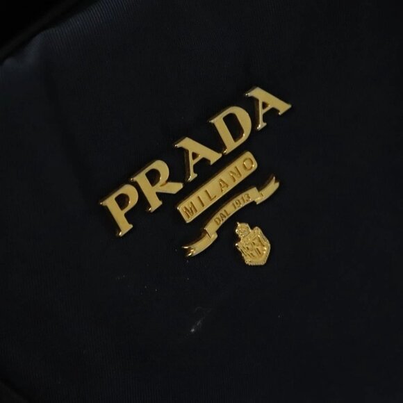 PRADA Tote Bag Nylon 2way Navy Gold Auth PP893 - Picture 13 of 16